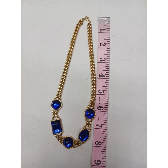 VTG. AVON GOLD TONE GLASS NECKLACE CUBAN LINK CHAIN COBALT BLUE MOGAL GRIPIOX - Picture 9 of 12